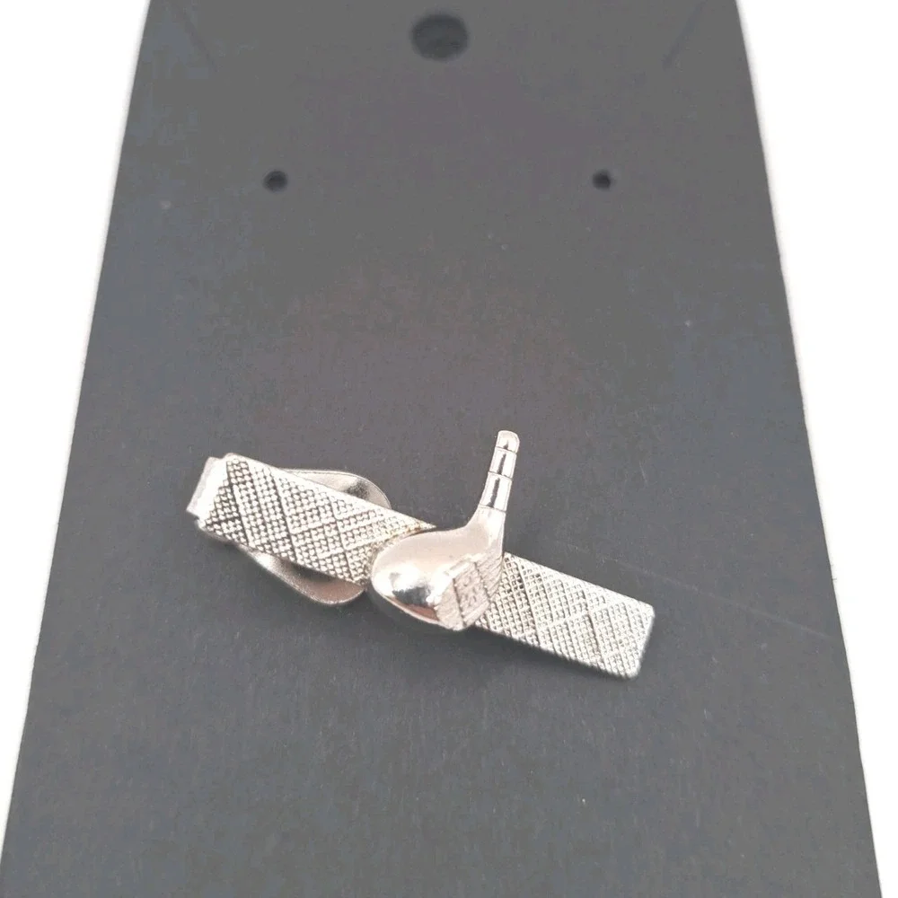 Vintage Silver Tone Golf Tie Clip and Cufflinks Set